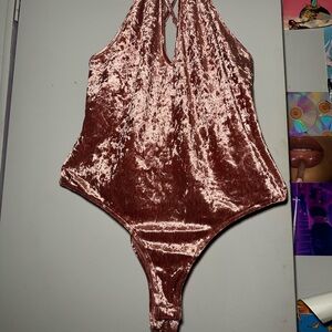 NWT Forever 21+ Pink Velvet Bodysuit